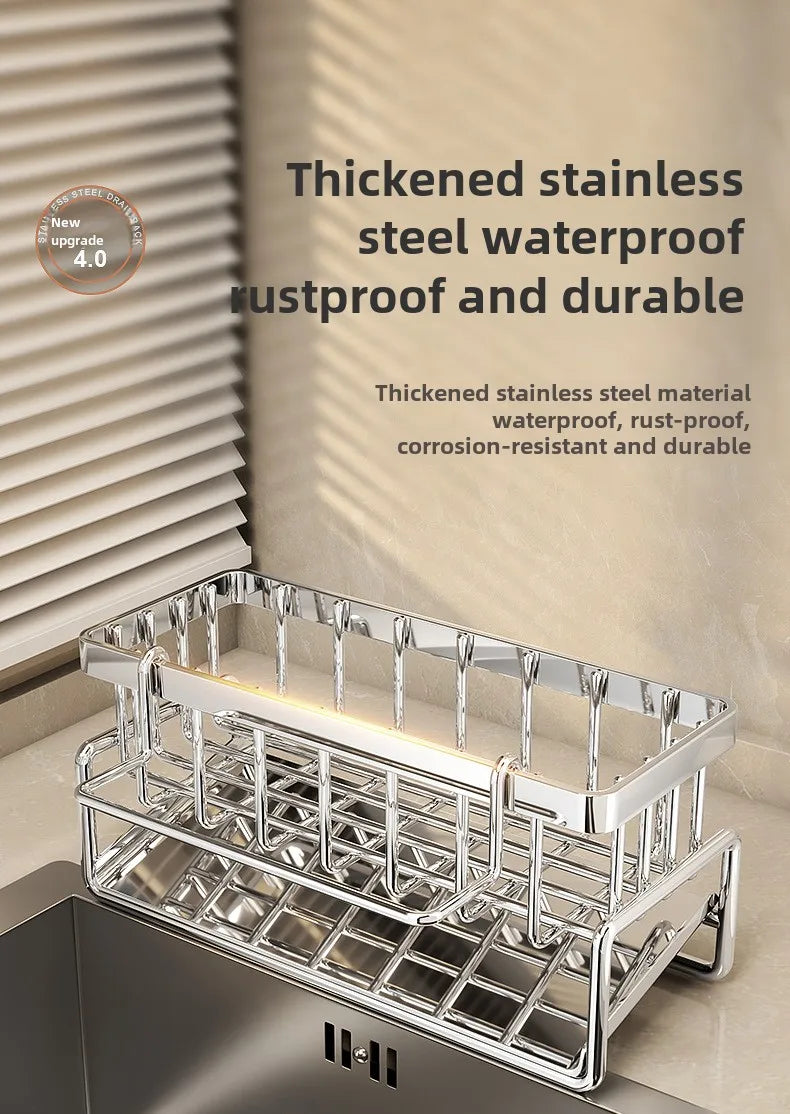 Stainless Steel Sink Organizer with Drain Tray & Towel Bar | Organizador de Fregadero de Acero Inoxidable con Bandeja de Drenaje y Toallero
