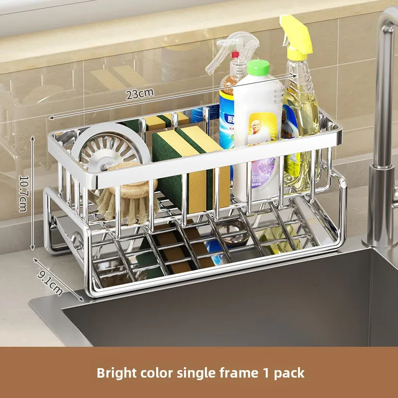 Stainless Steel Sink Organizer with Drain Tray & Towel Bar | Organizador de Fregadero de Acero Inoxidable con Bandeja de Drenaje y Toallero