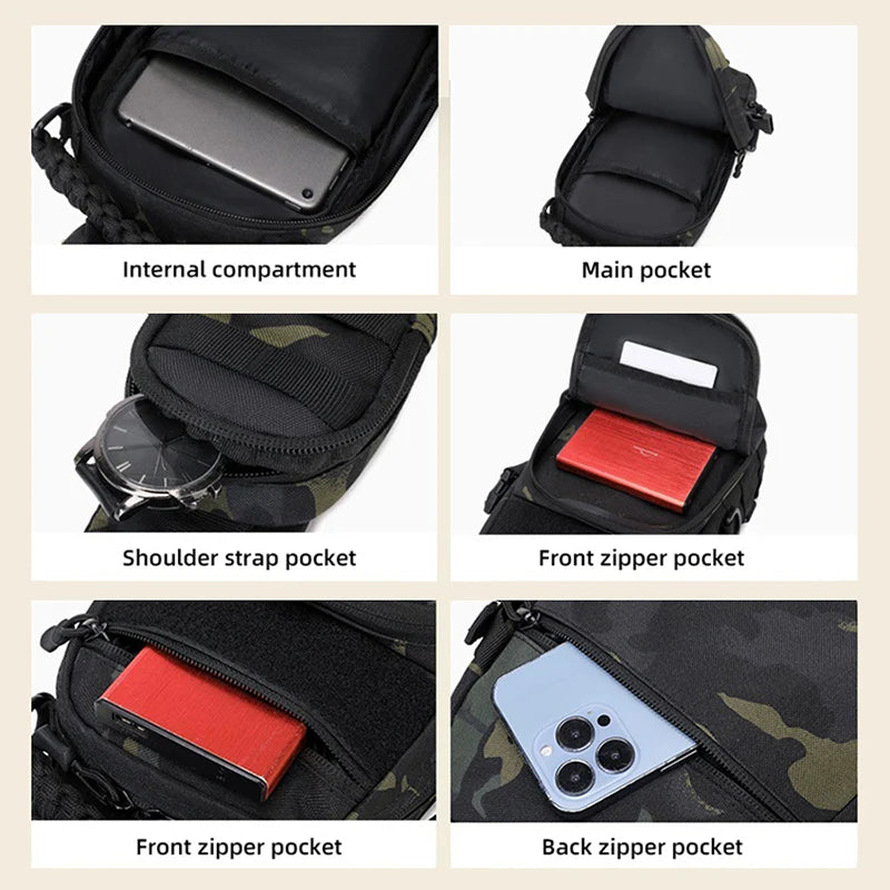 Tactical Chest Bag – Waterproof Sling Backpack for Outdoor Sports | Mochila de Pecho Táctica – Bolso Cruzado Impermeable para Deportes al Aire Libre
