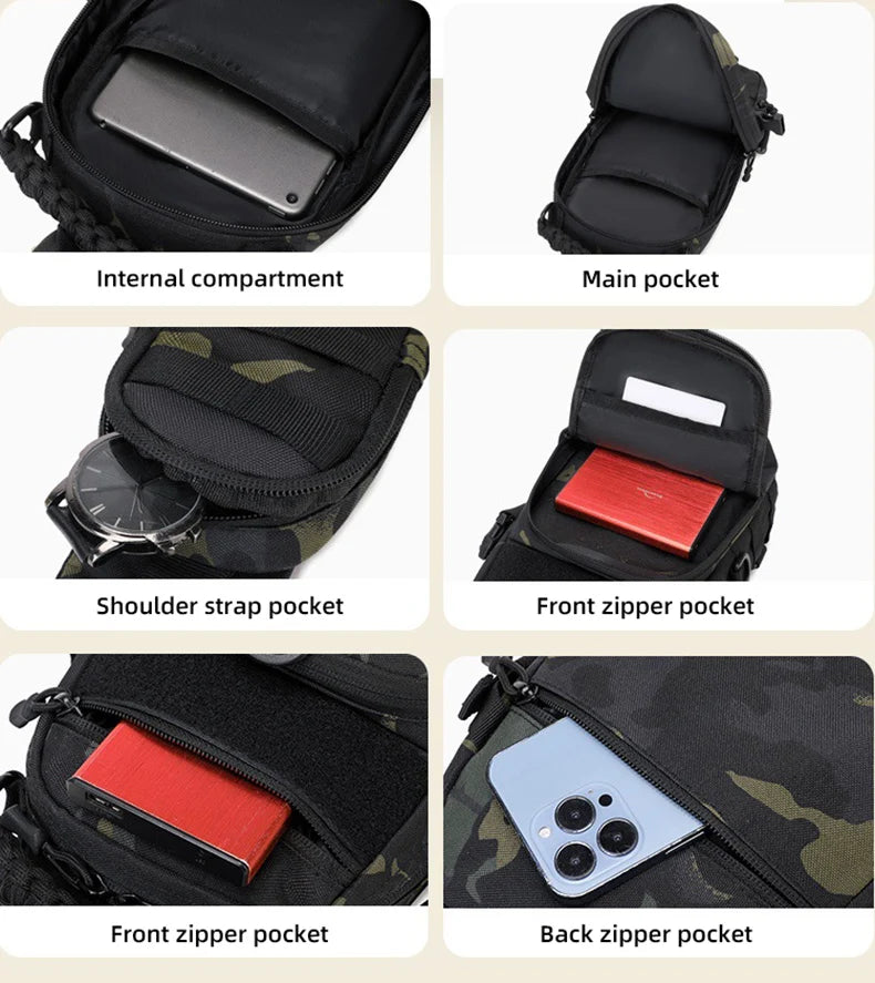 Tactical Chest Bag – Waterproof Sling Backpack for Outdoor Sports | Mochila de Pecho Táctica – Bolso Cruzado Impermeable para Deportes al Aire Libre