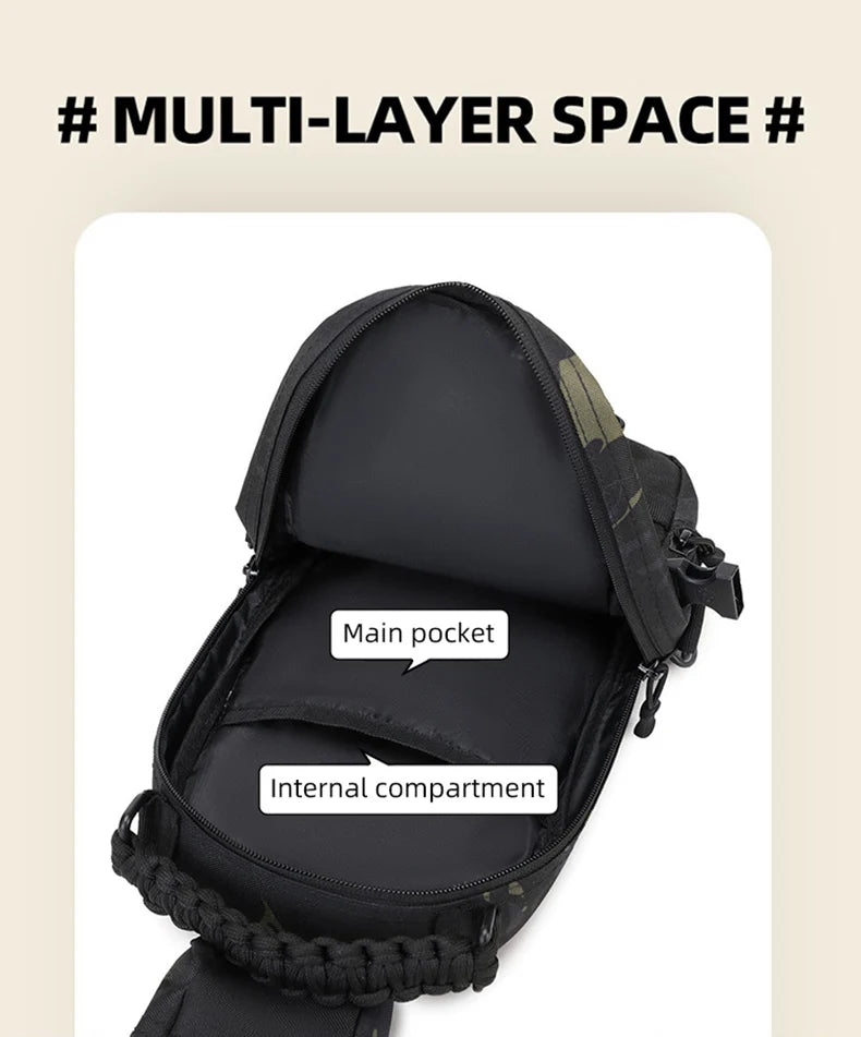 Tactical Chest Bag – Waterproof Sling Backpack for Outdoor Sports | Mochila de Pecho Táctica – Bolso Cruzado Impermeable para Deportes al Aire Libre