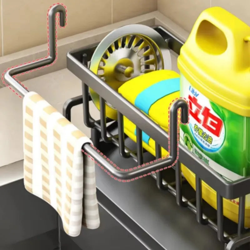 Sink Organizer Rack with Drainage & Towel Bar – Organizador para Fregadero con Drenaje y Toallero
