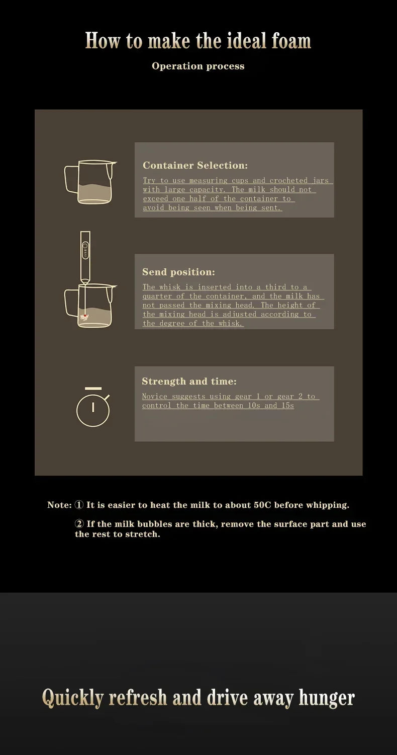 Electric Milk Frother – Stainless Steel, USB Rechargeable, 3 Speeds | Espumador de leche eléctrico de acero inoxidable – Recargable por USB, 3 velocidades.