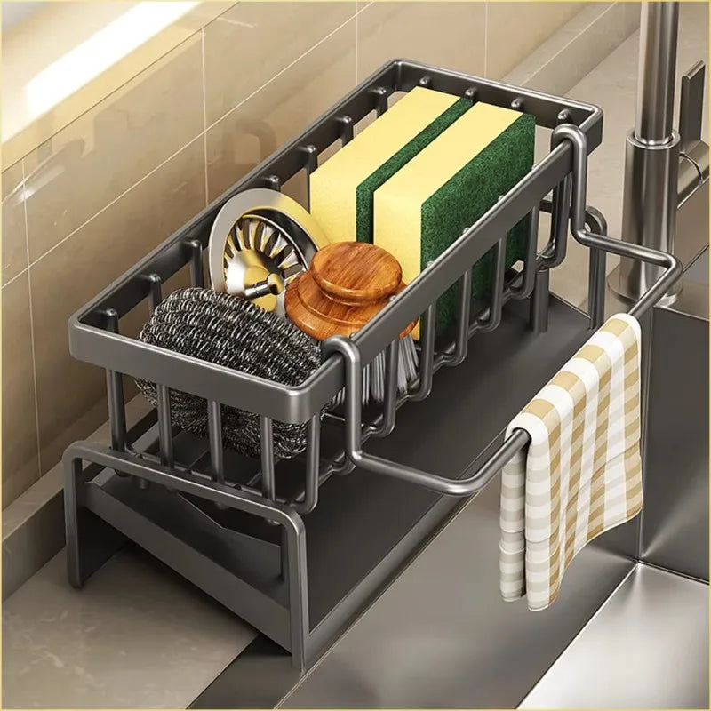 Sink Organizer Rack with Drainage & Towel Bar – Organizador para Fregadero con Drenaje y Toallero