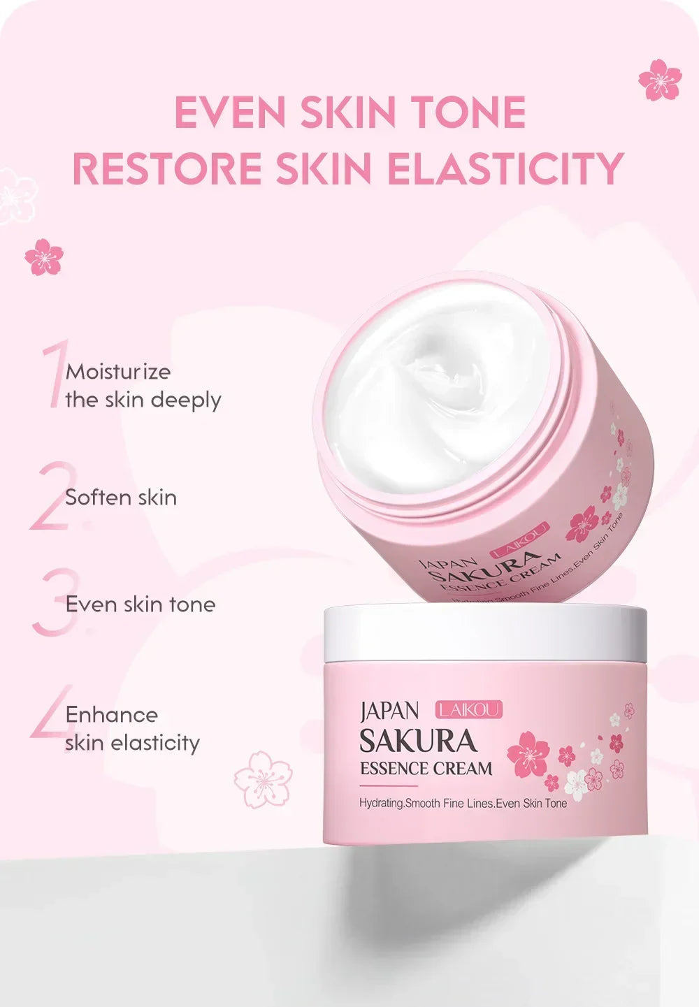 LAIKOU Japan Sakura Essence Cream – Face Moisturizer & Skin Tone Corrector | Crema Esencial de Sakura – Hidratante Facial y Unificador de Tono