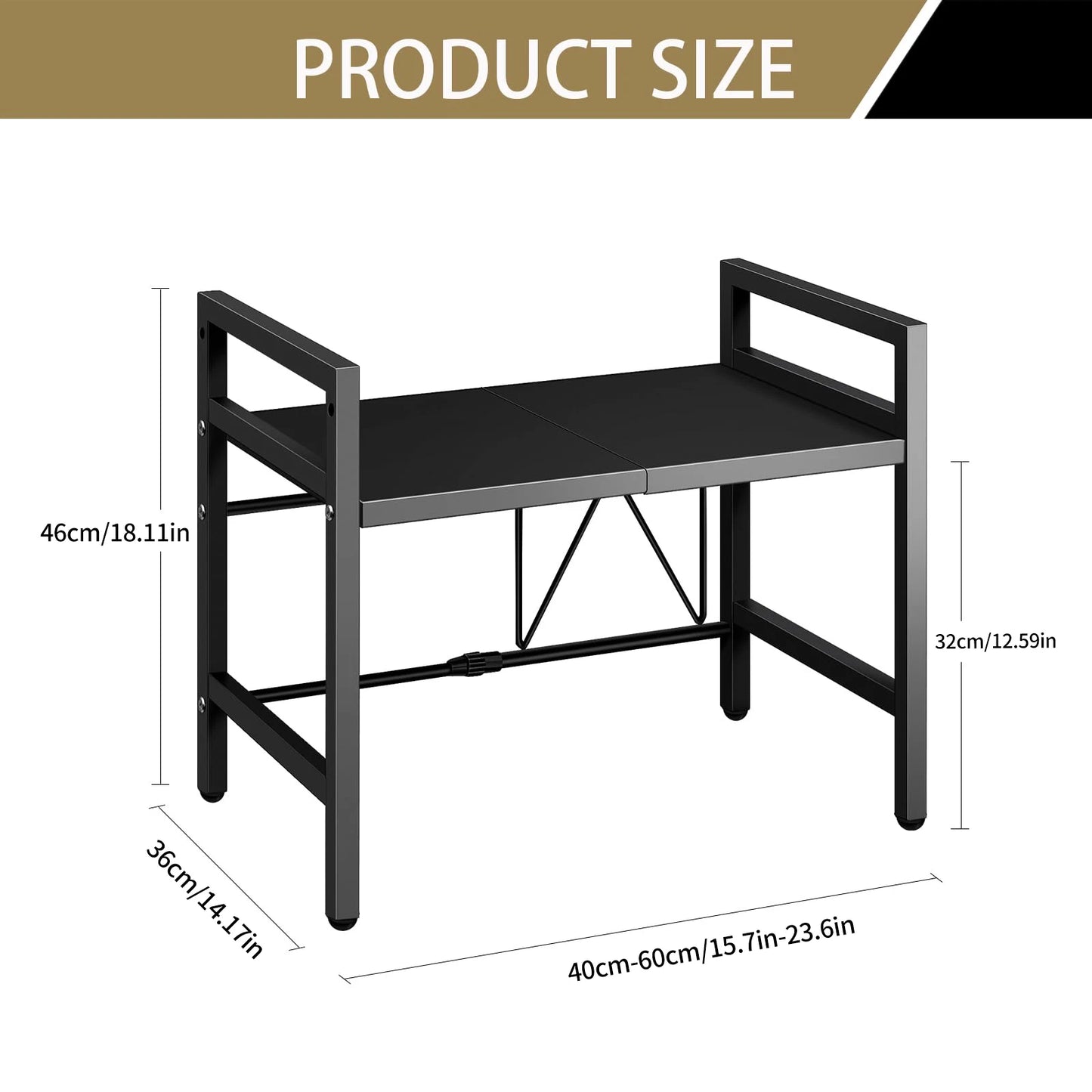 Expandable Microwave Shelf Organizer (16.5–25.2 in), Black or White – Estante Organizador Ajustable para Microondas (42–64 cm), Negro o Blanco