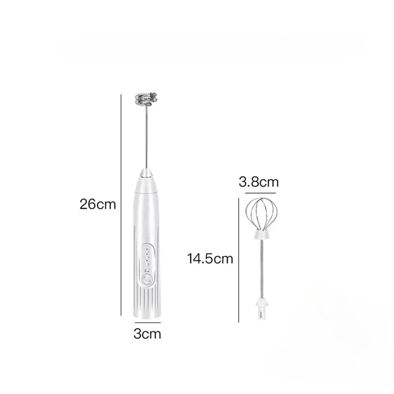 Electric Milk Frother – Stainless Steel, USB Rechargeable, 3 Speeds | Espumador de leche eléctrico de acero inoxidable – Recargable por USB, 3 velocidades.