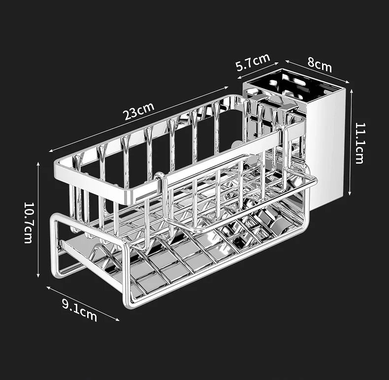 Stainless Steel Sink Organizer with Drain Tray & Towel Bar | Organizador de Fregadero de Acero Inoxidable con Bandeja de Drenaje y Toallero