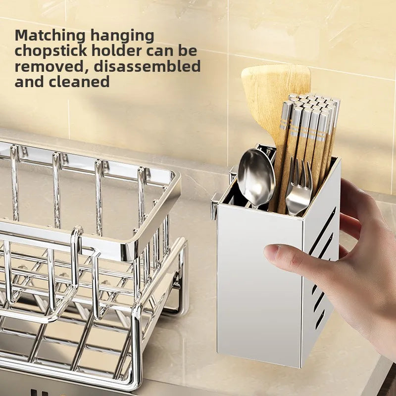 Stainless Steel Sink Organizer with Drain Tray & Towel Bar | Organizador de Fregadero de Acero Inoxidable con Bandeja de Drenaje y Toallero