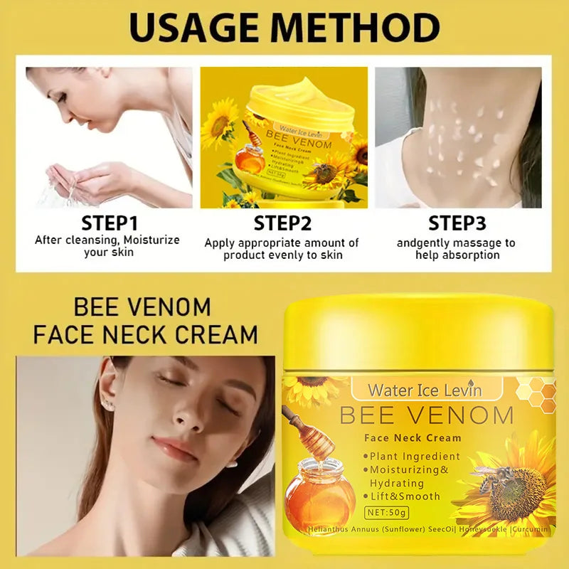 Bee Venom Neck & Face Cream – Firming & Moisturizing Care
Crema de Veneno de Abeja para Rostro y Cuello – Reafirmante e Hidratante