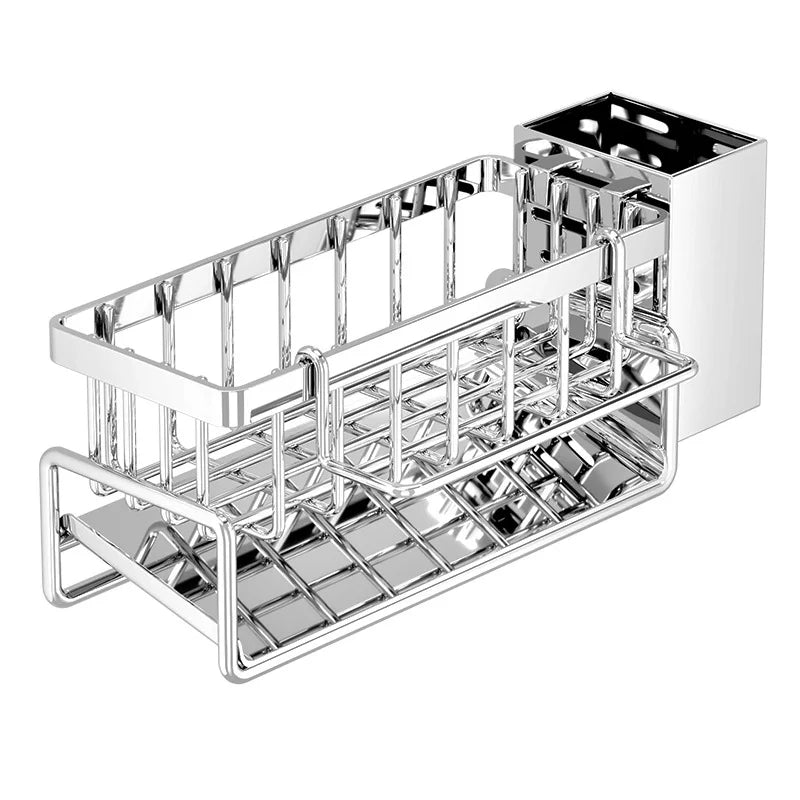 Stainless Steel Sink Organizer with Drain Tray & Towel Bar | Organizador de Fregadero de Acero Inoxidable con Bandeja de Drenaje y Toallero
