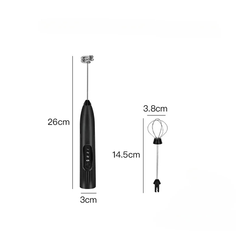 Electric Milk Frother – Stainless Steel, USB Rechargeable, 3 Speeds | Espumador de leche eléctrico de acero inoxidable – Recargable por USB, 3 velocidades.