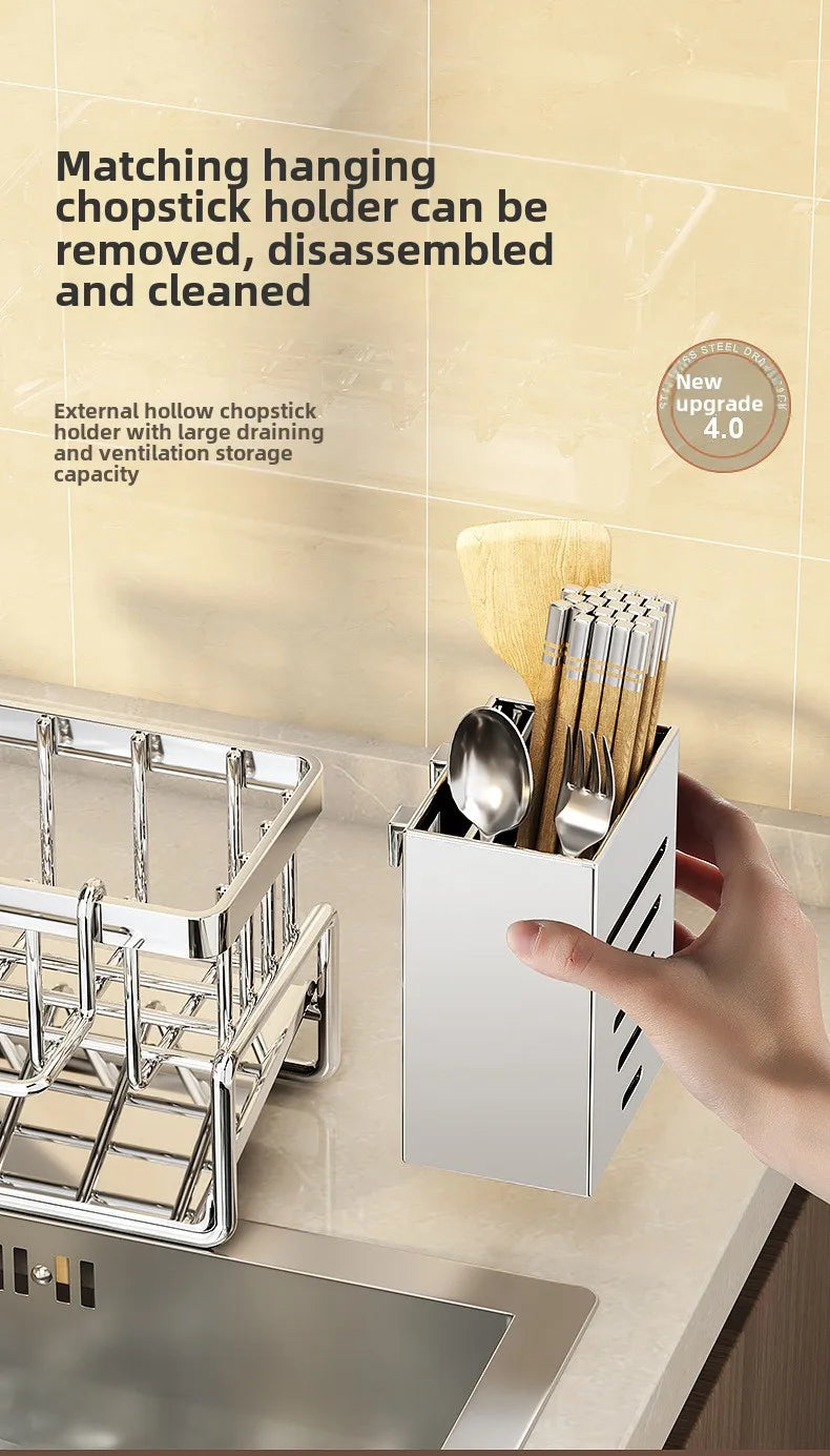 Stainless Steel Sink Organizer with Drain Tray & Towel Bar | Organizador de Fregadero de Acero Inoxidable con Bandeja de Drenaje y Toallero
