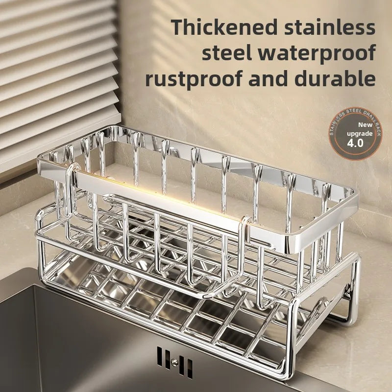 Stainless Steel Sink Organizer with Drain Tray & Towel Bar | Organizador de Fregadero de Acero Inoxidable con Bandeja de Drenaje y Toallero