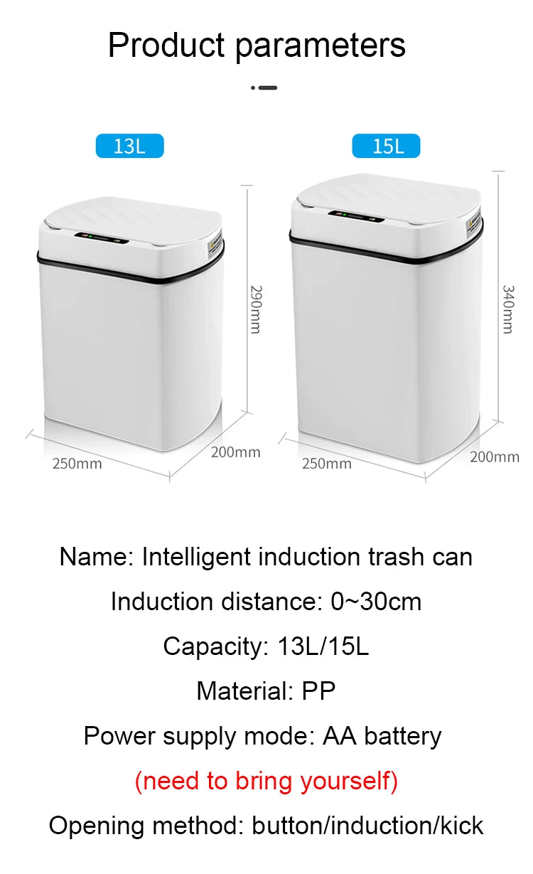 Smart Sensor Trash Can – 3.4 & 4 Gal | Intelligent Garbage Bin for Kitchen & Bathroom – Bote de Basura Inteligente 13L & 15L para Cocina y Baño