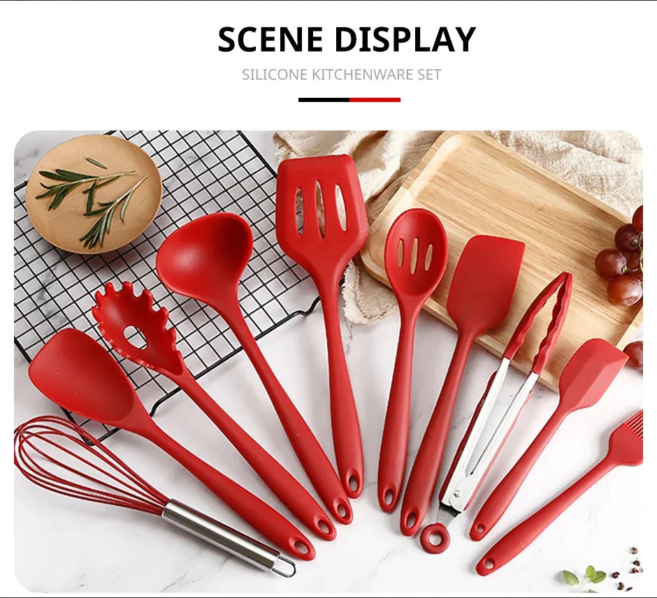 10-Piece Silicone Cooking Utensils Set | Juego de 10 Utensilios de Cocina de Silicona