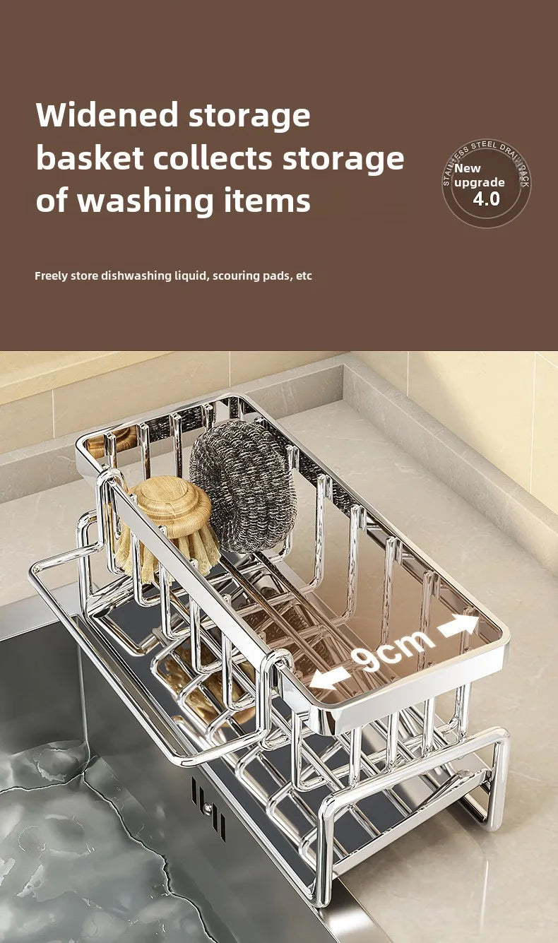 Stainless Steel Sink Organizer with Drain Tray & Towel Bar | Organizador de Fregadero de Acero Inoxidable con Bandeja de Drenaje y Toallero