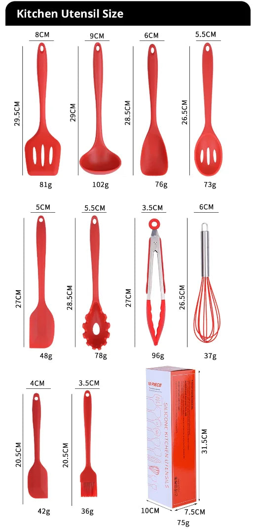 10-Piece Silicone Cooking Utensils Set | Juego de 10 Utensilios de Cocina de Silicona